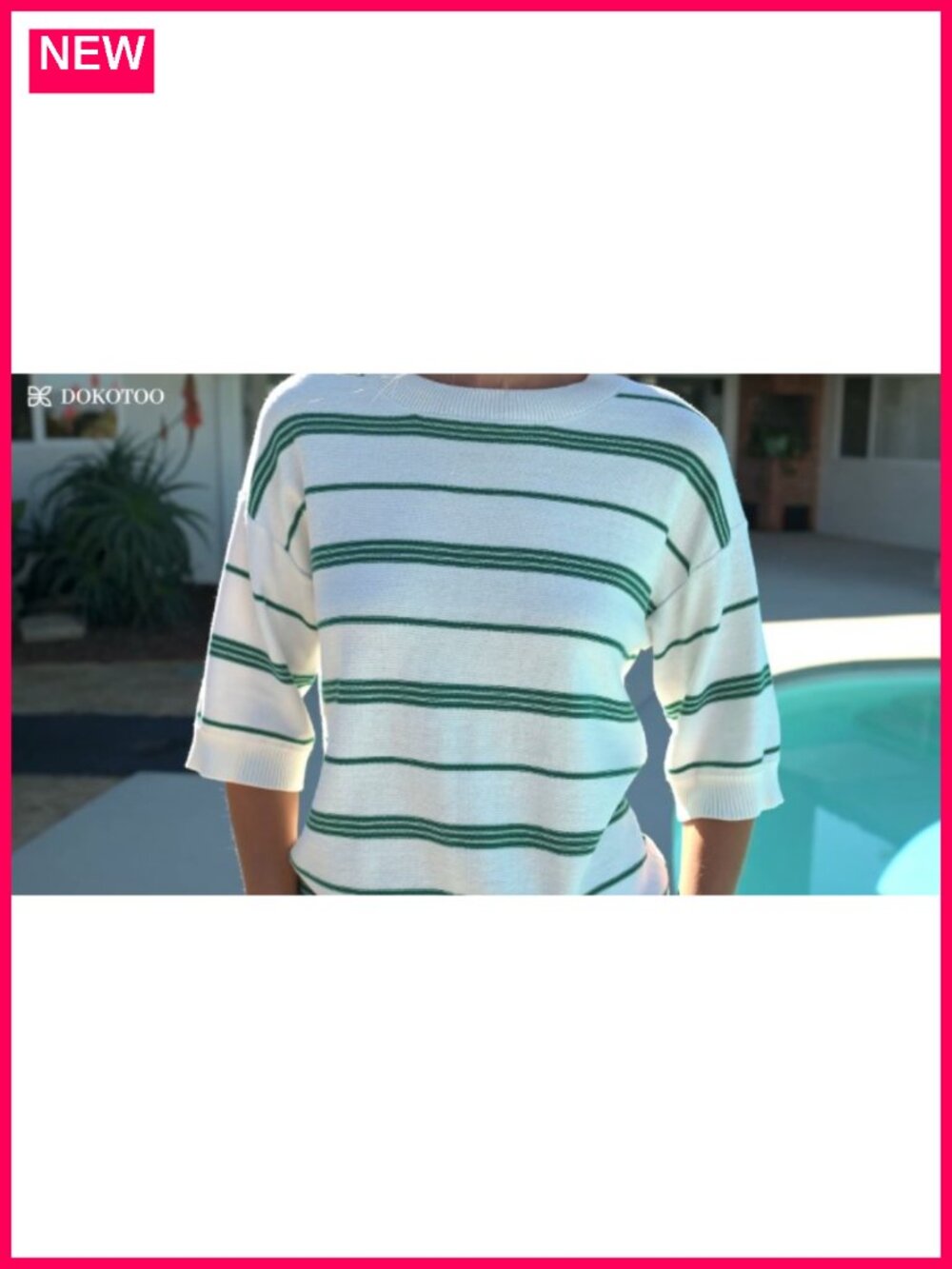 3/4 Sleeve Striped Lightweight Knit Pullover Sweater - Picture 6 of 6